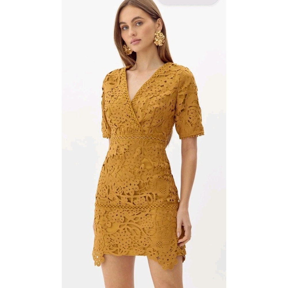 Adelyn Rae Boho Chic Sz S Romantic‎ Cottagecore Mustard Tasha Crochet Lace Dress